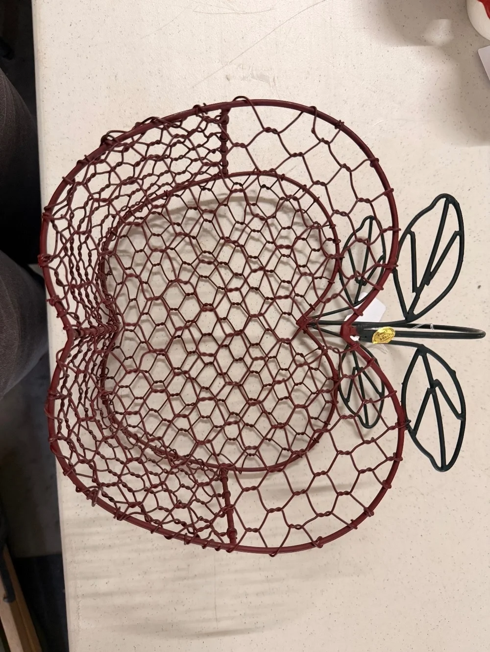 Decorative Apple-Shaped Wire Basket with Leaf Design
